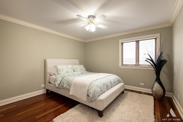 11012 S Theresa Cir Unit 3C, Palos Hills, IL 60465 - bedroom with dark wood-type flooring, crown molding, baseboards, and a ceiling fan