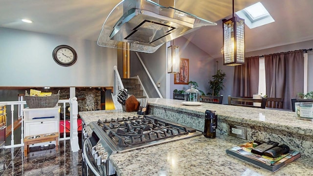 8129 45th Pl, Lyons, IL 60534 - kitchen featuring light stone countertops, ventilation hood, and gas stove