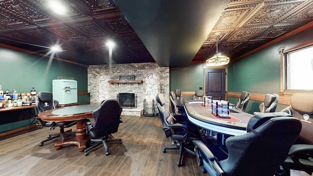 8129 45th Pl, Lyons, IL 60534 - office featuring an ornate ceiling, wood finished floors, and a fireplace