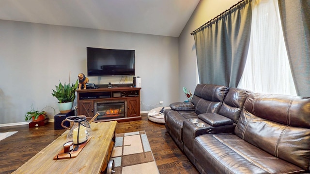 8129 45th Pl, Lyons, IL 60534 - living area featuring vaulted ceiling, wood finished floors, and baseboards