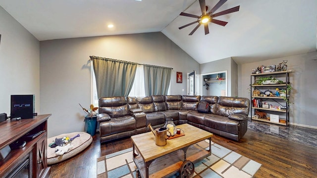 8129 45th Pl, Lyons, IL 60534 - living room with a ceiling fan, wood finished floors, and vaulted ceiling