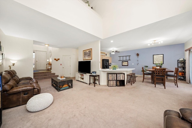 living room featuring light colored carpet