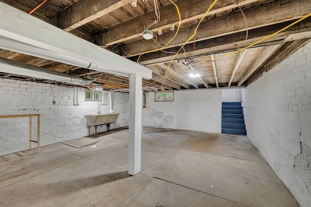 112 W 1st St, Streator, IL 61364 - below grade area featuring stairway and a sink