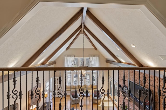 room details featuring wood finished floors and beam ceiling