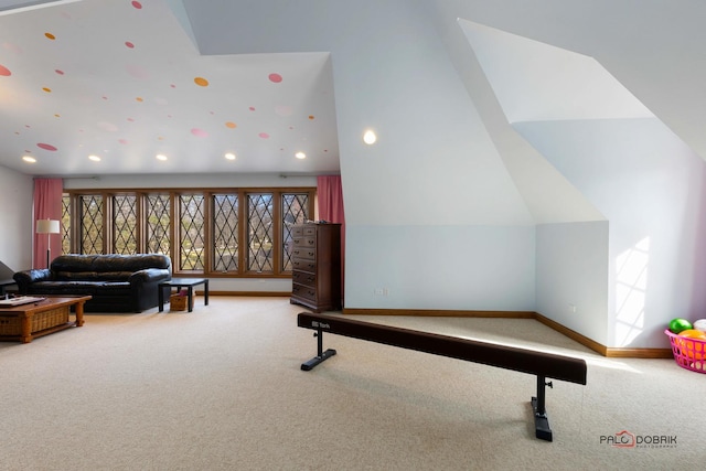playroom featuring baseboards, carpet floors, and recessed lighting