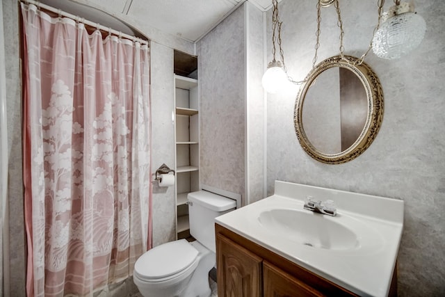16157 Ozark Ave, Tinley Park, IL 60477 - full bath with toilet, vanity, curtained shower, and wallpapered walls