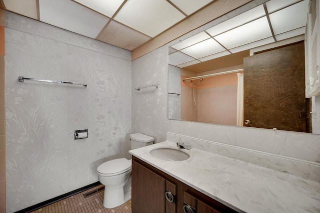 16157 Ozark Ave, Tinley Park, IL 60477 - bathroom featuring tile patterned flooring, visible vents, toilet, vanity, and a shower