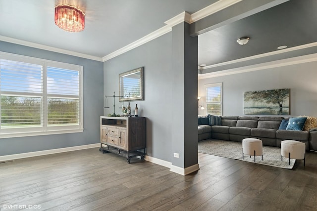 32 E Peter Ln, Hawthorn Woods, IL 60047 - living area featuring dark wood finished floors and crown molding