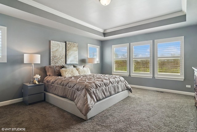 32 E Peter Ln, Hawthorn Woods, IL 60047 - bedroom featuring ornamental molding, a tray ceiling, and carpet flooring