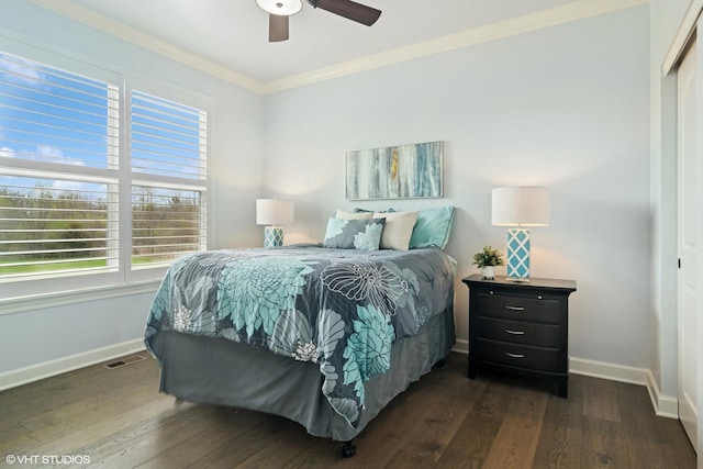 32 E Peter Ln, Hawthorn Woods, IL 60047 - bedroom with dark wood-style flooring, crown molding, and a ceiling fan