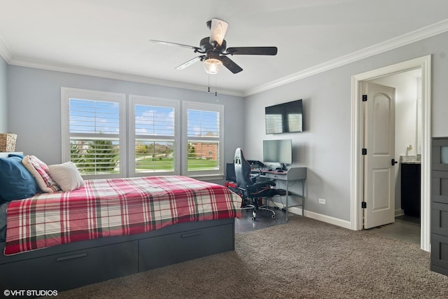 32 E Peter Ln, Hawthorn Woods, IL 60047 - bedroom featuring crown molding, a desk, carpet flooring, and a ceiling fan