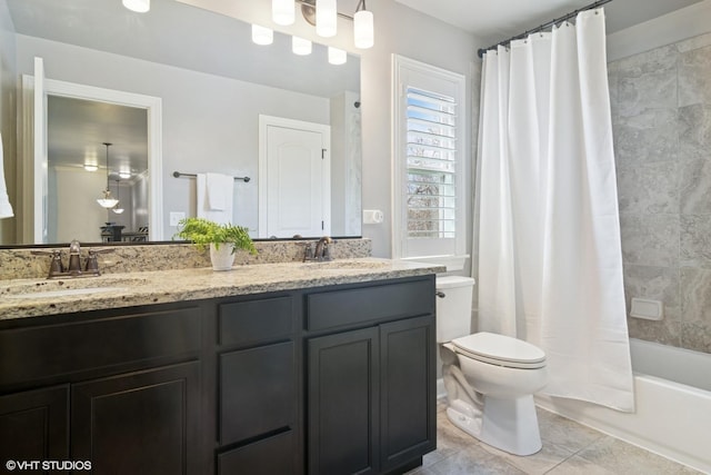 32 E Peter Ln, Hawthorn Woods, IL 60047 - bathroom featuring double vanity, shower / bathtub combination with curtain, and tile patterned floors