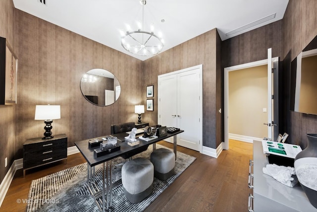435 N Michigan Ave Unit 401, Chicago, IL 60611 - office area with baseboards, a notable chandelier, and wood finished floors