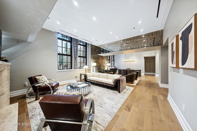 435 N Michigan Ave Unit 401, Chicago, IL 60611 - living room with recessed lighting, wood finished floors, and baseboards