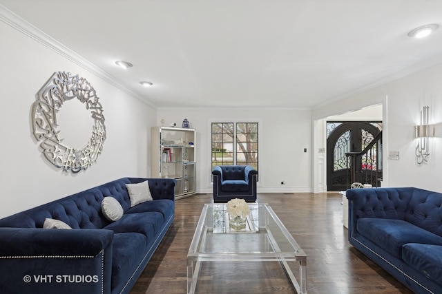 7267 Southwick Dr, Frankfort, IL 60423 - living room with french doors, wood finished floors, and ornamental molding