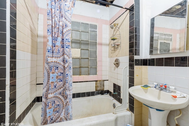 1733 N Keating Ave, Chicago, IL 60639 - bathroom featuring shower / bath combo with shower curtain and tile walls
