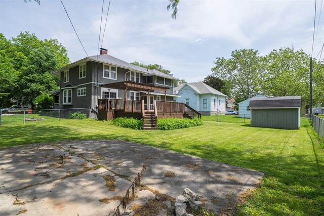 316 E Pierce St, Pontiac, IL 61764 - back of property with a wooden deck, a pergola, stairway, a patio, and a chimney