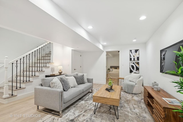 534 S Harvey Ave, Oak Park, IL 60304 - living area featuring wood finished floors, stairs, and recessed lighting