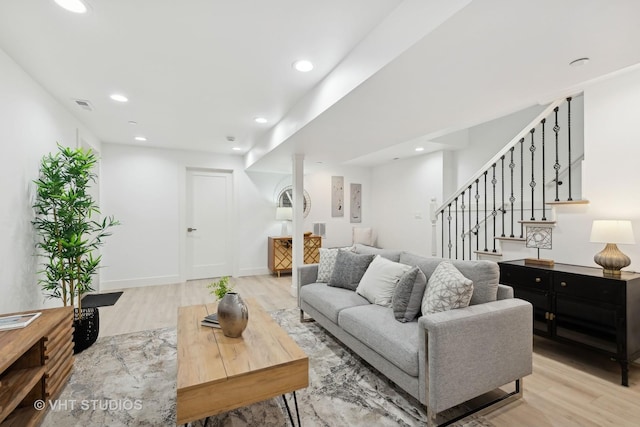 534 S Harvey Ave, Oak Park, IL 60304 - living room featuring wood finished floors, recessed lighting, stairs, and baseboards