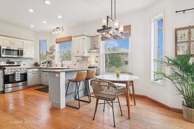 23114 W N Lakewood Ln, Lake Zurich, IL 60047 - kitchen with stainless steel appliances, decorative backsplash, recessed lighting, and light wood-style flooring