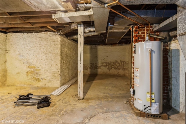 unfinished below grade area with gas water heater