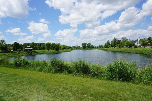 property view of water with a gazebo