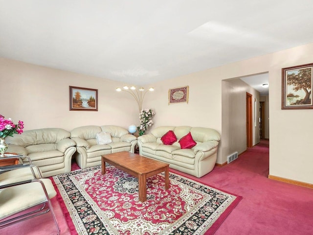 2758 N Newcastle Ave, Chicago, IL 60707 - living area featuring carpet floors, visible vents, baseboards, and a notable chandelier