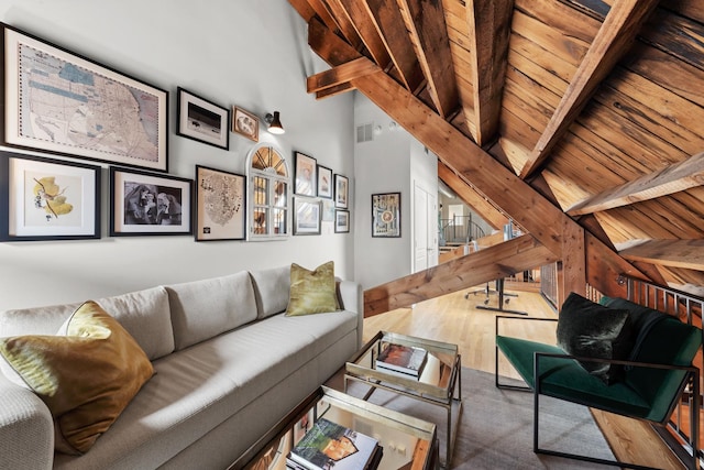 1547 N Leavitt St Unit 3S, Chicago, IL 60622 - living area featuring visible vents, wood finished floors, and beamed ceiling