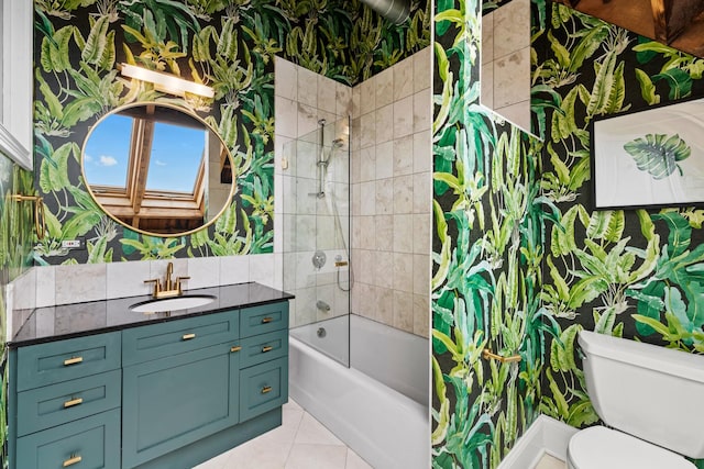 1547 N Leavitt St Unit 3S, Chicago, IL 60622 - bathroom featuring wallpapered walls, shower / bathing tub combination, vanity, toilet, and tile patterned flooring