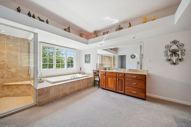 5632 Fairview Ave, Downers Grove, IL 60516 - full bathroom featuring a garden tub, a tile shower, vanity, and recessed lighting