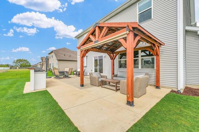 view of patio / terrace with an outdoor hangout area and a gazebo
