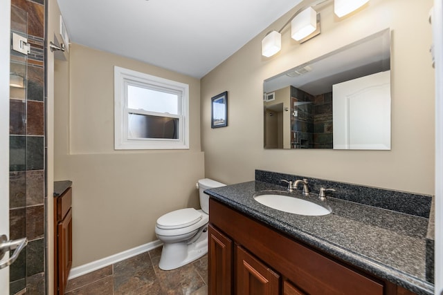 736 Willow Rd, Naperville, IL 60540 - bathroom featuring vanity, toilet, baseboards, visible vents, and tiled shower