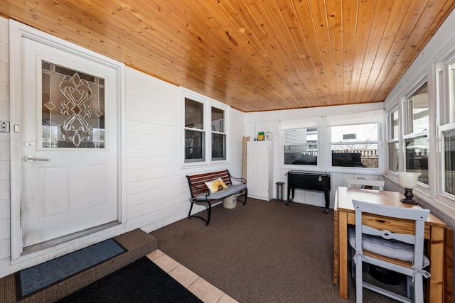 736 Willow Rd, Naperville, IL 60540 - sunroom / solarium featuring wood walls, carpet, and wooden ceiling