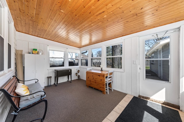 736 Willow Rd, Naperville, IL 60540 - sunroom with wood ceiling, tile patterned flooring, and lofted ceiling