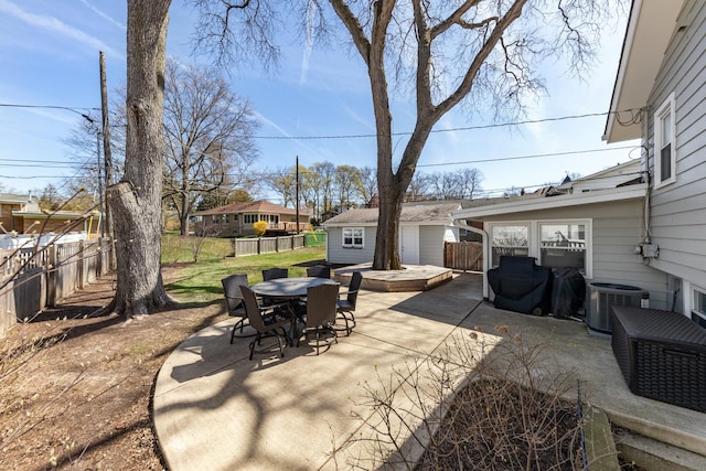 736 Willow Rd, Naperville, IL 60540 - view of patio / terrace featuring an outdoor structure, a fenced backyard, central AC, and outdoor dining area