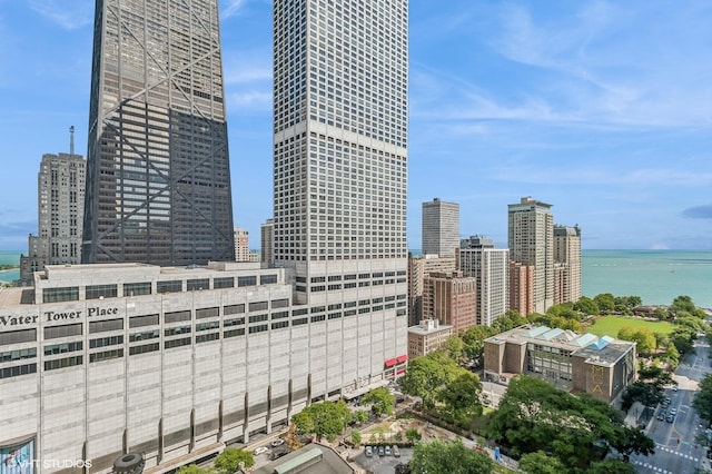 property's view of city featuring a water view