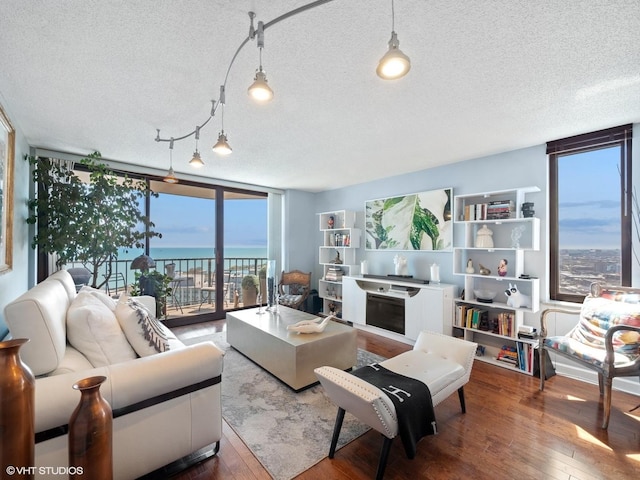 3660 N Lake Shore Dr Unit 3905, Chicago, IL 60613 - living room featuring a textured ceiling, a wall of windows, and wood-type flooring
