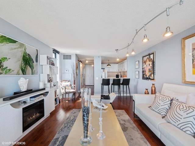 3660 N Lake Shore Dr Unit 3905, Chicago, IL 60613 - living room featuring dark wood finished floors, a textured ceiling, and a glass covered fireplace