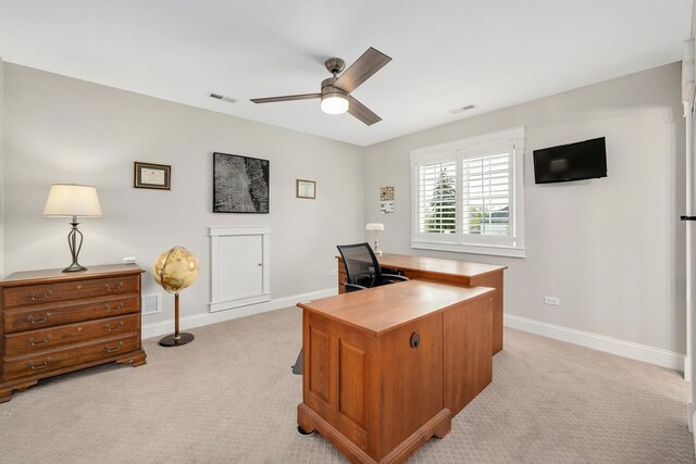 127 60th St, Downers Grove, IL 60516 - home office with a ceiling fan, light carpet, and baseboards