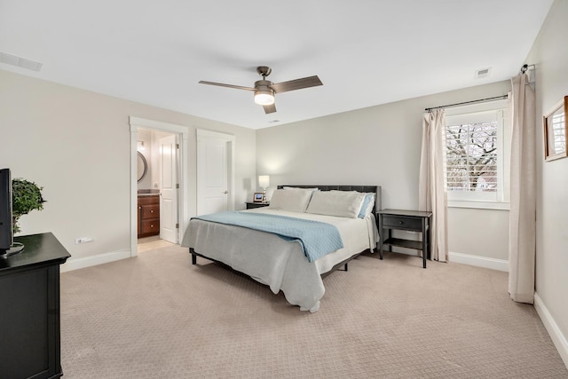 127 60th St, Downers Grove, IL 60516 - bedroom with light carpet, baseboards, a ceiling fan, and ensuite bath
