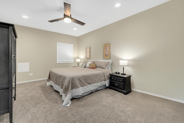 127 60th St, Downers Grove, IL 60516 - bedroom featuring light carpet, baseboards, recessed lighting, and a ceiling fan