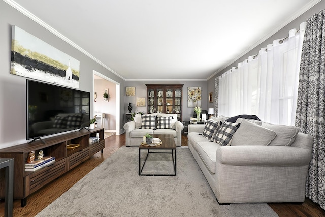 317 Roberts Rd, Inverness, IL 60010 - living room with baseboards, ornamental molding, and wood finished floors