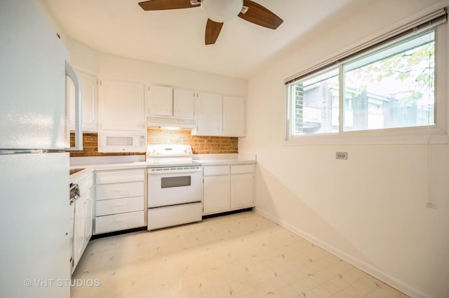 4726 Russet Ln Unit R107, Skokie, IL 60076 - kitchen with white appliances, under cabinet range hood, tasteful backsplash, and white cabinets