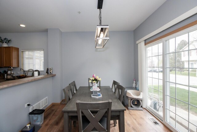 dining room with visible vents, a healthy amount of sunlight, and light wood-style floors