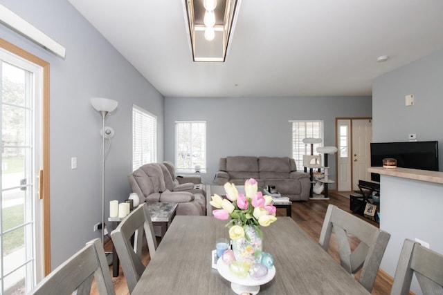 dining space featuring wood finished floors and plenty of natural light