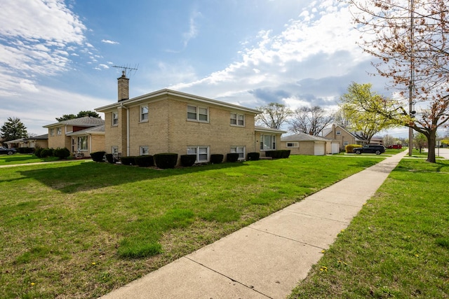 1291 Fargo Ave, Des Plaines, IL 60018 - view of home's exterior featuring brick siding, a lawn, and a chimney