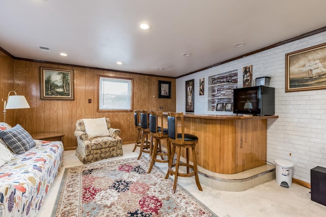 1291 Fargo Ave, Des Plaines, IL 60018 - bar with carpet, visible vents, wood walls, and bar