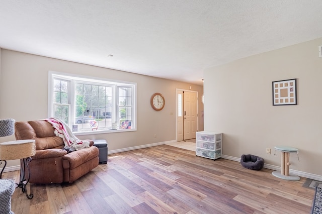 living area with baseboards and light wood-style flooring