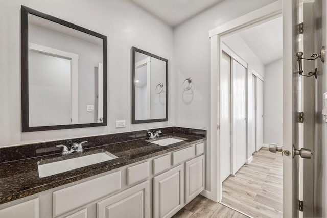 43 S Treehouse Ln, Round Lake, IL 60073 - full bathroom featuring double vanity, wood finished floors, baseboards, and a sink