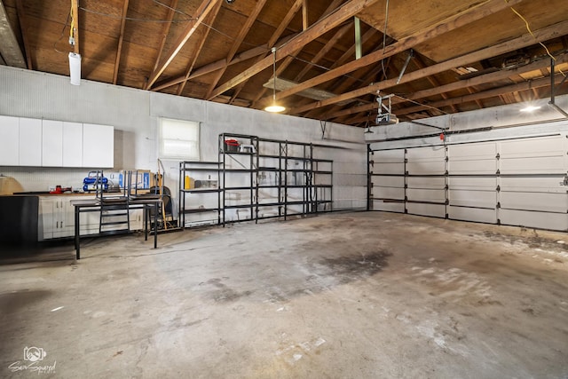 garage with a garage door opener